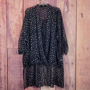 Torrid 4 Sheer Black White Hearts Print Hi Lo Blouse 4X